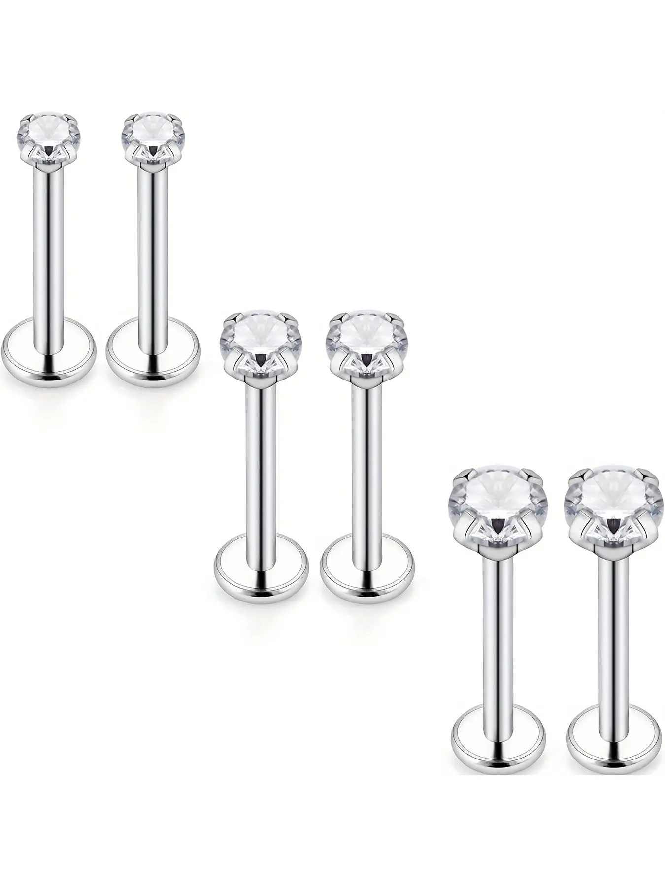 3 pairs Stainless Steel Screw Lip Rings, Forward Tragus Earrings, Helix Cartilage Piercing Ring, Septum Pierced Ring, Labret Pierced Ring for Women Men, Zircon Inlay Body Piercings Jewelry, Stainless Steel Jewelry