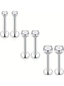 3 pairs Stainless Steel Screw Lip Rings, Forward Tragus Earrings, Helix Pierced Ring, Septum Pierced Ring for Women Men, Zircon Inlay Piercing Body Jewelry, Stainless Steel Jewelry