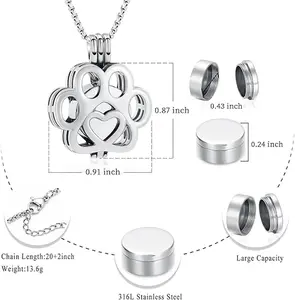 Pet Cremation Jewelry For Ashes Dog Cat Paw Stainless Steel Memorial Locket Urn Necklace 316L Steel Large Capacity Keepsake Unisex Women Men