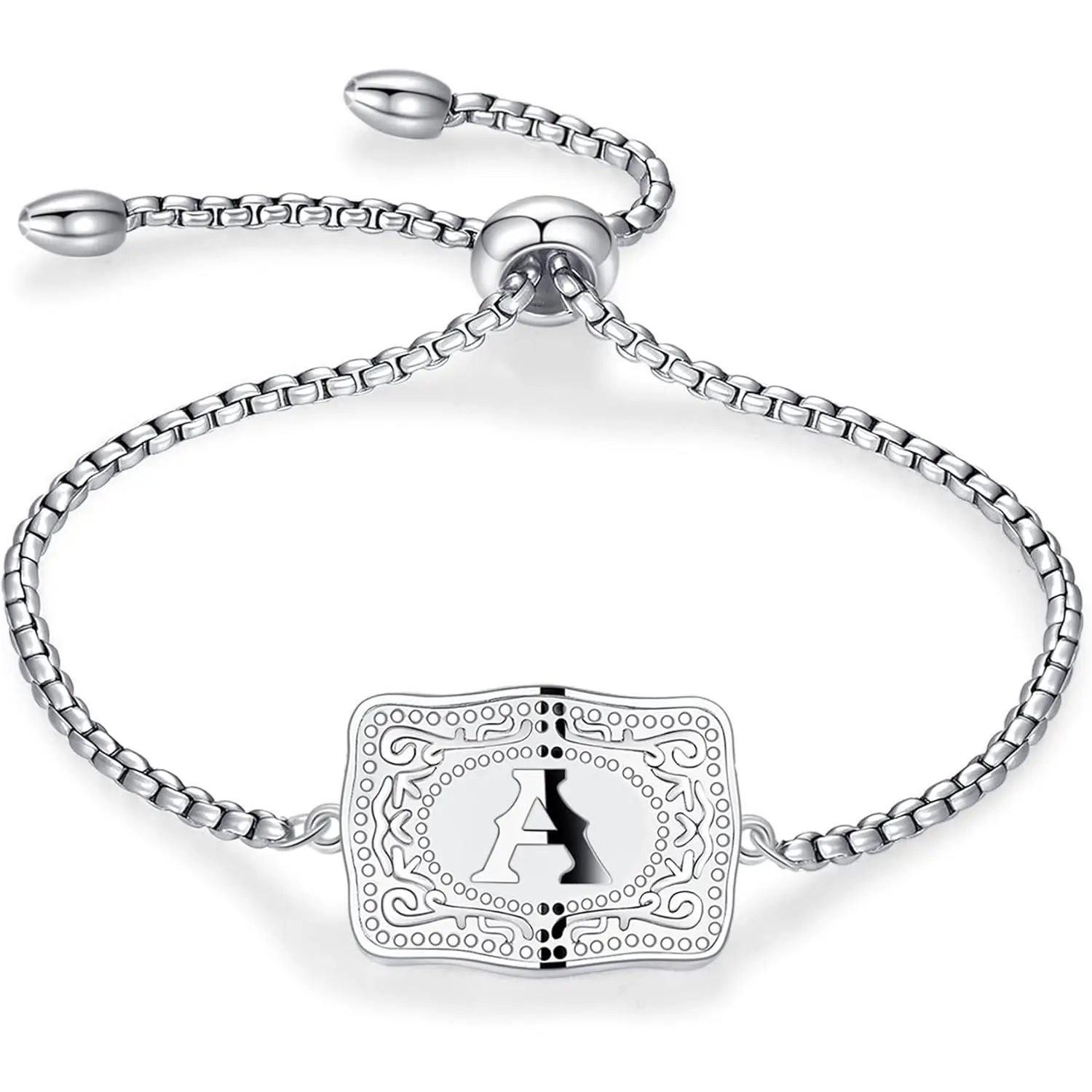 Women's 18K Gold-Silver Plated Block Letter Initial Charm Bracelet - Custom Gold Jewelry, Exquisite Western Look Block Letter Bracelets & Bangles for Gifting
