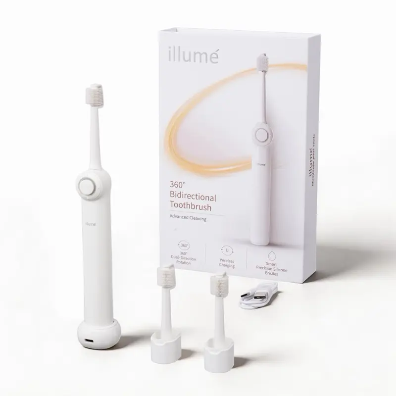 Illume 3-in-1 Oral Care Toothbrush Kit with 360 Bidirectional Brush, 2 Extra Heads & Wireless Charger for Daily Use & Sensitive Gums