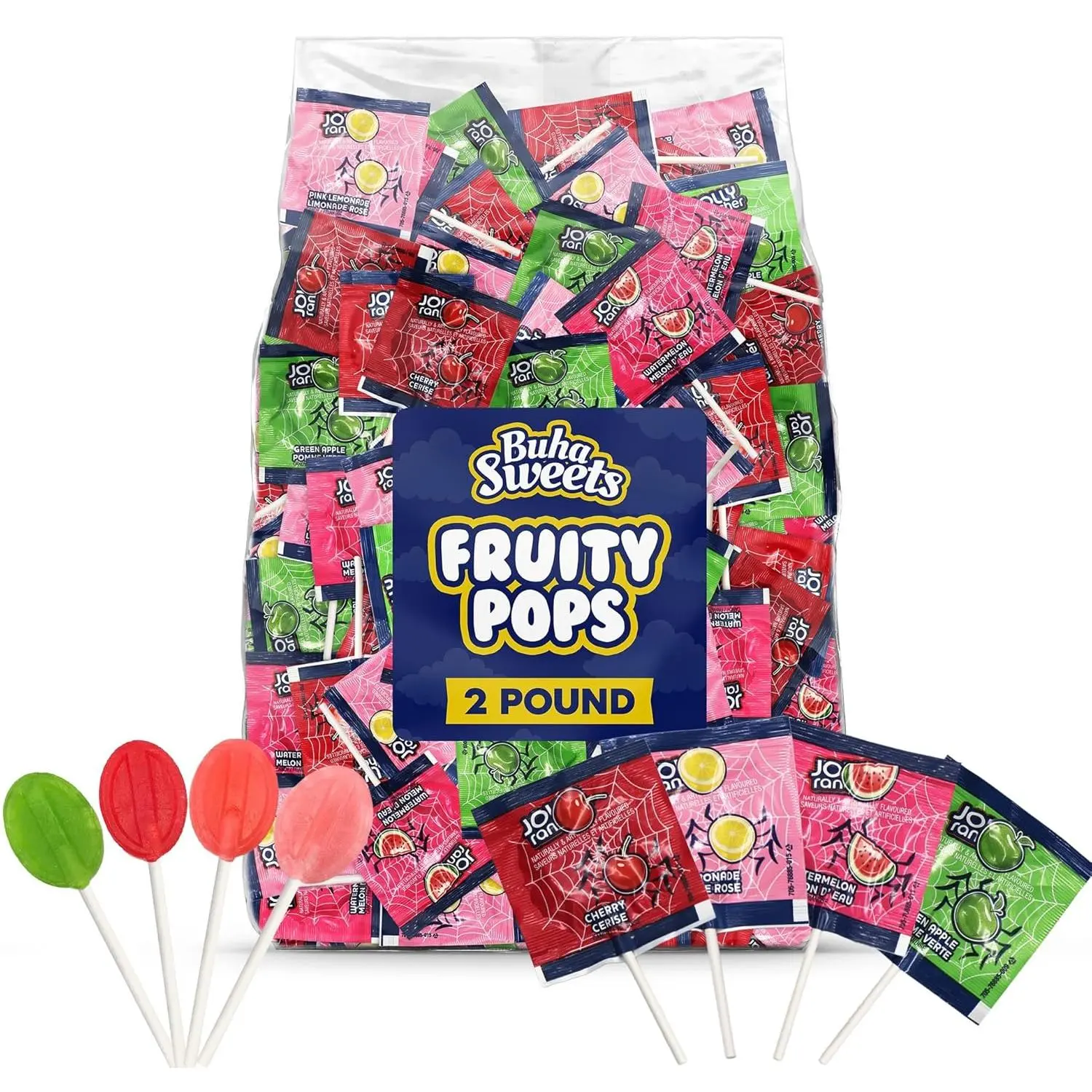 Lollipops Candy Variety  2 Pound Approx.120 Suckers  Assorted Flavors Cherry, Watermelon, Green Apple  Pink Lemonade  Individually Wrapped Flat Lollipop for Parties, Candy Buffets  Treat Bags