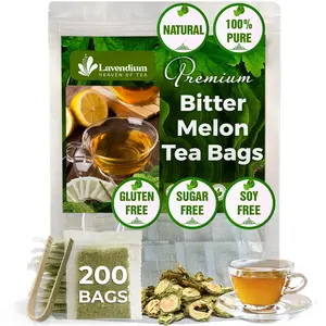 【FreshDrinkUS】 200 Bitter Melon Tea Bags, 100% Natural & Pure Bitter Melon. Bitter Melon Herbal Tea. Bitter-Melon Fruit Tea. No Sugar, No Caffeine, No Gluten, Vegan. Beverage