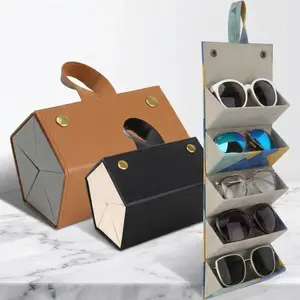 5-Slot Pentagonal Unisex Fashion Leather Foldable Sunglasses Organizer Case, Portable Travel Eyewear Storage Bag, Dustproof Large-Capacity Lens & Frame Protector tiktokshopspringglowup,summervibes summervibes