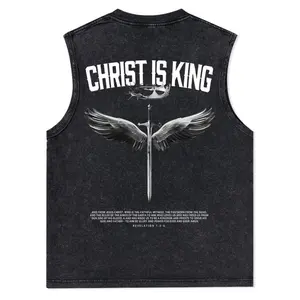 Christ Is King Christian Washed Tank Top, Gym Essential, Vintage Casual Crewneck Short Sleeves Menswear T-shirt Classic Cotton Fabric Streetwear