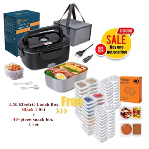 Nifogo New Year Home Decor Day Value Combo Electric Heated Lunch Box + 20/40Pcs Leakproof Snack Storage Set for Office & Family