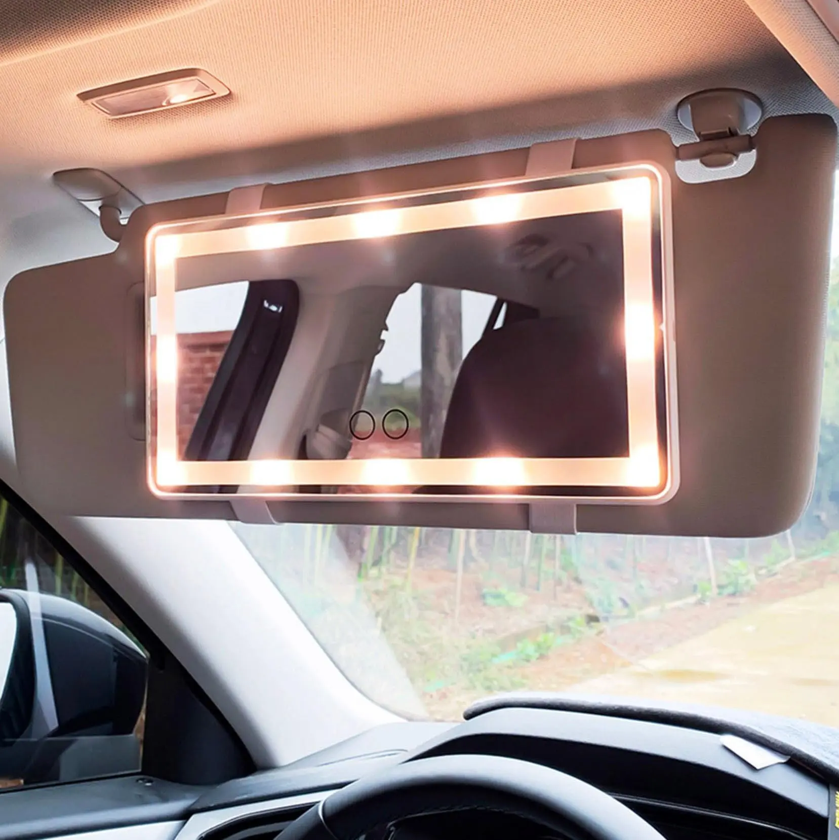 Rechargeable Car Visor Makeup Mirror - Beauty Products, Clip-On Vanity with 3 Light Modes, Touch Dimming, White 'Passenger Princess' Gift Accessory, Multifunctional Car Led, Abs, Nightlight, Vanity Aesthetic, Lady Mirror Clip, Usb Port, Automatic, Cars/Su