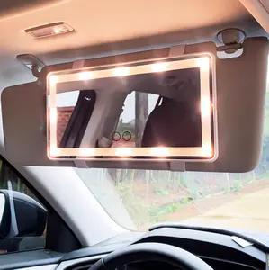 Multifunctional Car LED Clip-On Visor Mirror for Cars-SUVs, Rechargeable Makeup Mirror with 3 Light Modes, Touch Dimming, USB Charging, Memory Function, Compact Magnification, White, 'Passenger Princess' Travel Gift