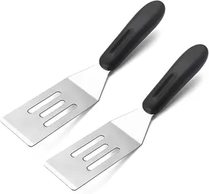 2 Pack Small Metal Spatula,Mini Spatula for Flipping, Cooking and Baking,Stainless Steel Brownie Spatula with Non-Slip Handle for kitchen Use Plastic Utensils