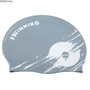 Black Silicone Waterproof Swim Cap - Professional Anti-Slip Racing Training Cap with Cool Graphic, "SWIMMING" Print, Vintage Herringbone Newsboy Style, Ideal for Long-Haired Men for Pool Lap Swimming & Competitive Sports