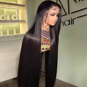 13x4 13x6 Hd Bone Straight Transparent Lace Front Wig Human Hair 40 Inch Pre Plucked Lace Frontal Wigs 250 Density