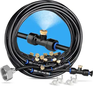 Misting Cooling System 59FT (18M) Misting Line + 20 Brass Mist Nozzles + Brass Adapter(3/4") Outdoor Mister for Patio Backyard Garden Greenhouse Watering