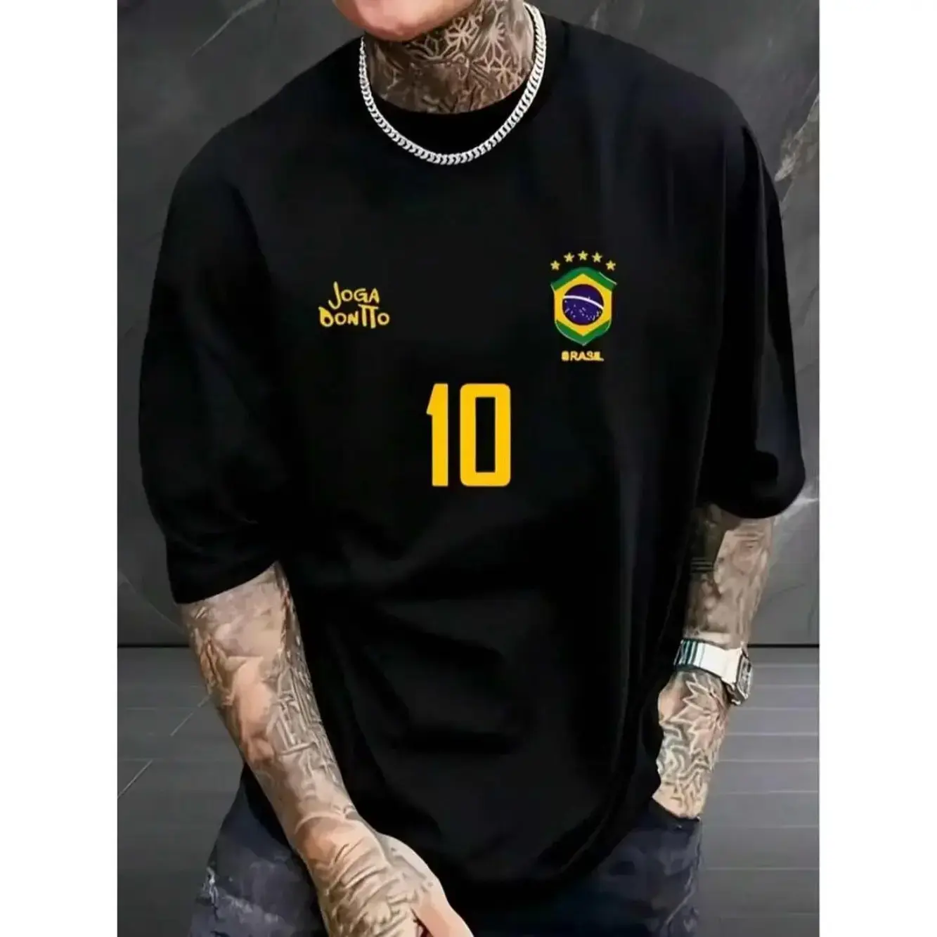 Men's Graphic T-Shirt, Retro Brazil Football Jersey - Legendary Number 10, Football Jersey, Polyester Breathable Knit Fabric, Regular Fit Round Neck Design, Casual Football Fan Outfit, streetwear, tiktok shop deals, summer outfits, guys gifts, summer clo
