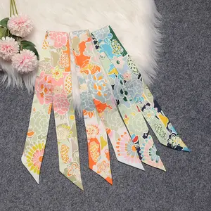 1 piece of 47 inches Fashion floral skinny scarf, headband scarf, hair ribbon handbag handle scarf, bag handle wrap Tie Scarf purse scarf Neckerchief Scarf for women scarf for bag fashion accessories gift neckerchief hairscarf