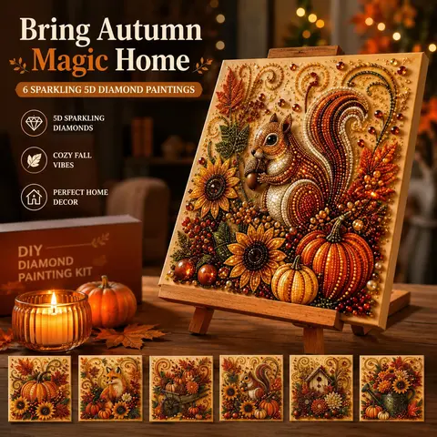 Autumn Pearl Painting Kit - Pearl Art Diy Kits for Adults Autumn (Pumpkin)|   7.9 * 7.9-inch Beginner-Friendly Crafting with Selected Fall Scenes, a Relaxing DIY Project for Sparkling Autumn Artwork-YY2
