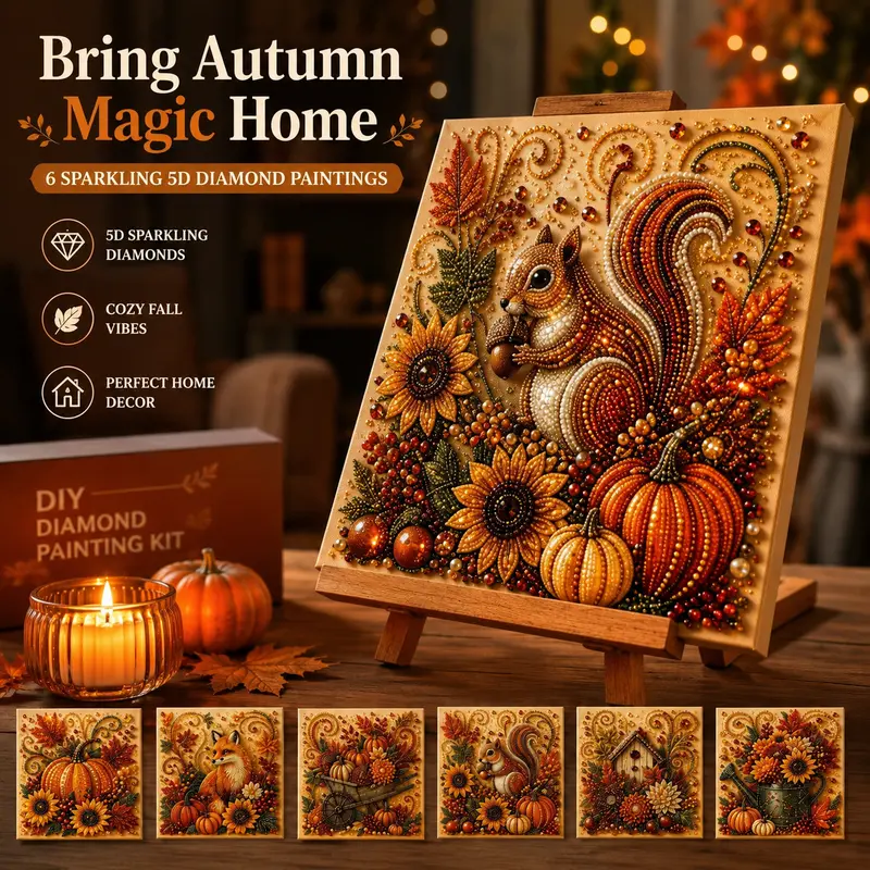 Autumn Pearl Painting Kit - Pearl Art Diy Kits for Adults Autumn (Pumpkin)| 7.9 * 7.9-inch Beginner-Friendly Crafting with Selected Fall Scenes, a Relaxing DIY Project for Sparkling Autumn Artwork-YY2