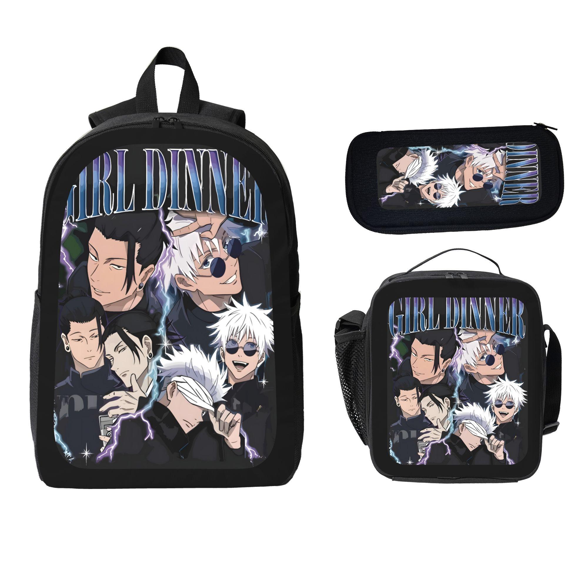 3Pcs Set Anime Gojo Satoru Backpack School Travel Casual Daily Student Laptop Bag Pencil Case Lunch Bag Set Lightweight Comfortable Teen Kids Fans Gift