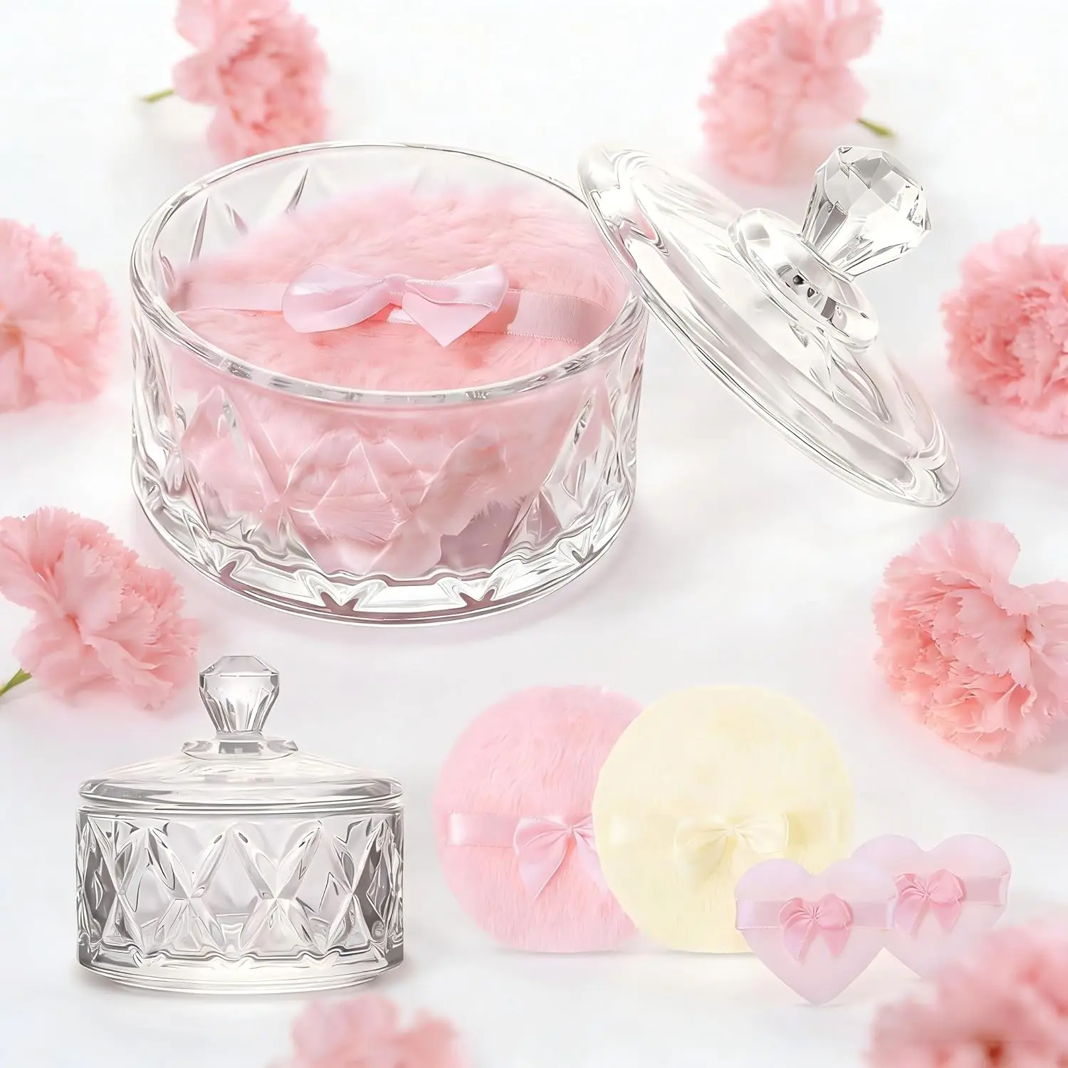 Halloween Fall Gift 5 Pcs Dusting Powder Container with Puff Set, Pink Mom Gifts Large Body Powder Puff and Container First Mothers Day Gifts for New Mom Wife