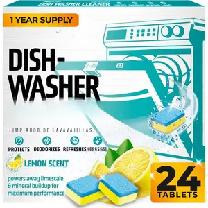 Dishwasher er And Deodorizer 24 Pack - 1 Year  Deep  Dishwasher er Tablets, Septic Safe Dishwasher ing Tablets, Dish Washer er To Remove Limescale, Mineral Buildup, Odor