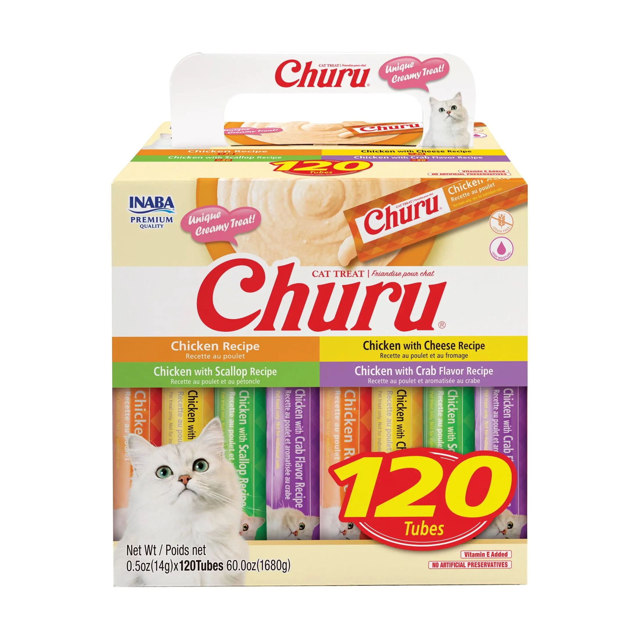INABA Churu Lickable Cat Treats For Healthy Reward Feeding Chicken Variety Creamy Puree With Vitamin E 120 Tubes Total