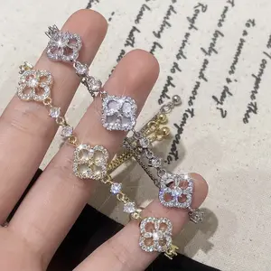 Light Luxury Four leaf clover Golden Shell Zircon Bracelet - Four Leaf Clover flower, Pearl shell,Adjustable Zircon Lucky Bracelets Trendy jewelry easter Gift for Women trending  jewellery