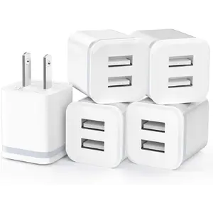 USB Wall Charger, 5-Pack 2.1A/5V Dual Port USB Cube Power Adapter Charger Plug  Block Replacement for  Xs/XR/X, 8/7/6 Plus, , , , , Android Phones