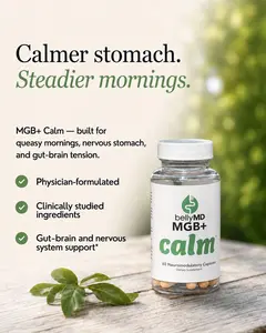 MGB+ Calm Magnesium Glycinate & Lipid-Soluble B1 Supplement | Nausea & Nervous Stomach Support | Physician-Formulated, 60 Vegetarian Capsules by BellyMD