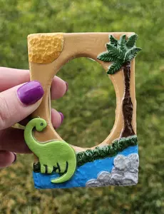 Handmade Dinosaur Polaroid Magnet - Polymer Clay Fridge Decor