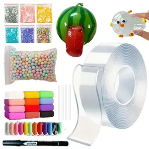 DIY Craft Kit, 1 Set 2mm Thickened Bubble Glue Tape Kit with Clay & Glitter & Pen, Elastic Bubble Glue Tape, DIY Multifunctional Stationery Sticker Craft Kit for Party Gift, Sticker Packs, Stickers Kit