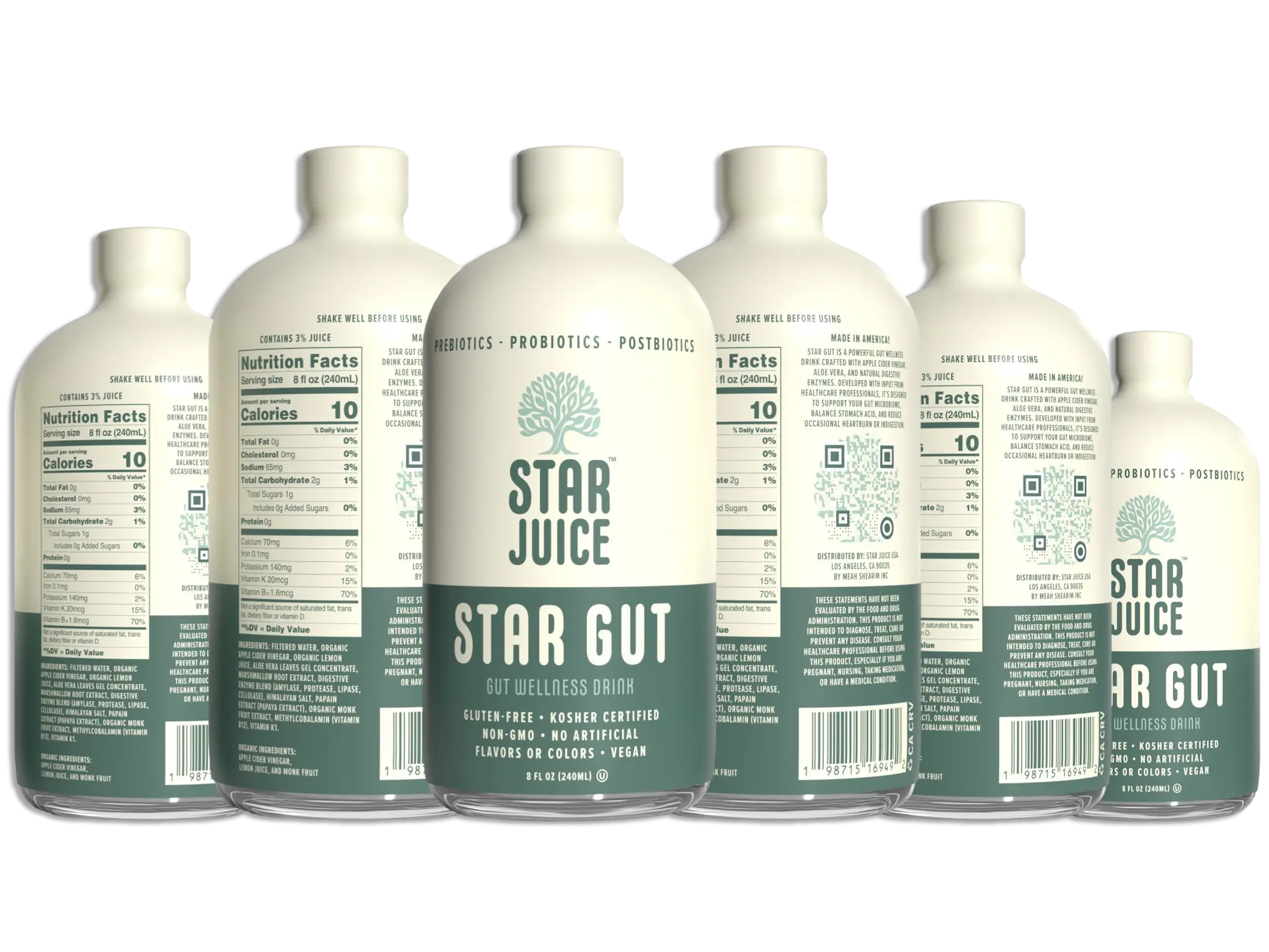 STAR JUICE Organic Kosher Vegan Gut Support Liquid Drink - 8 fl oz (240ml), Prebiotics, Probiotics, Digestive Enzymes, Papain Extract - Gluten-Free, Non-GMO, No Artificial Colors/Flavors - Bloat, Heartburn Relief for Adults