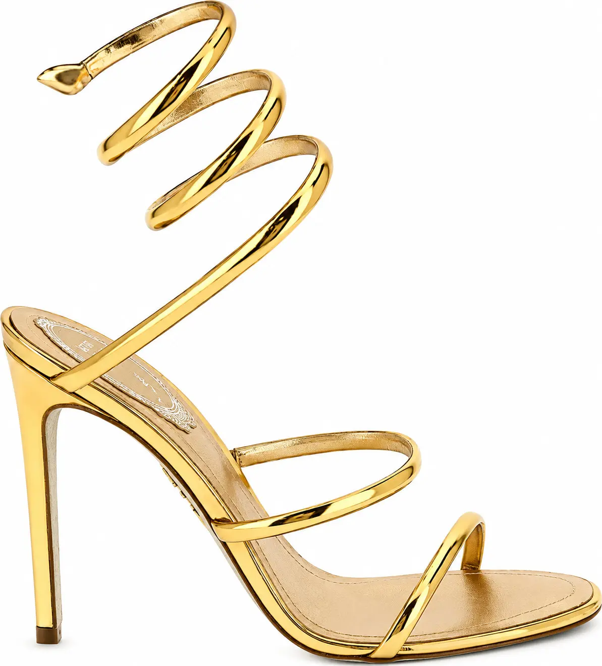 Authentic Rene Caovilla 'Cleo Metallic' Gold Stiletto Heel Sandals