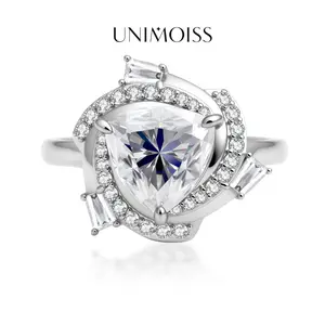UniMoiss Moissanite 3ct Eye of Cosmos Halo Ring Silver-Plated Luxury Sparkling Jewelry Wedding Engagement Anniversary Valentine's Day Birthday Gift Daily Wear