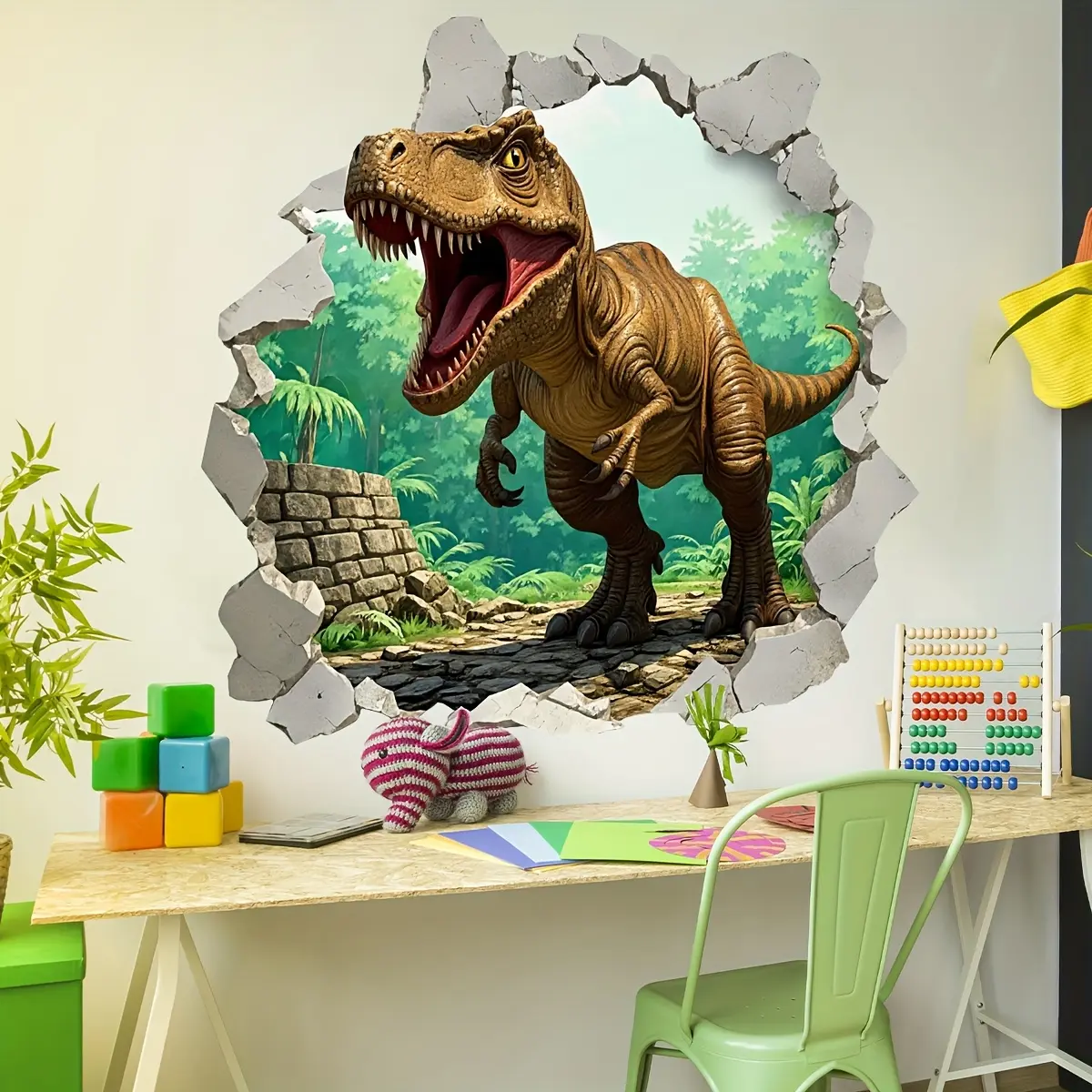 A set of 2 (30*60cm*2pcs) holey forest dinosaur wall stickers for living room, bedroom and home background decoration Wall Stickers Decorations Decorative Decal Decorative Wall Sticker Dinosaur Wall Decals B13527-KN