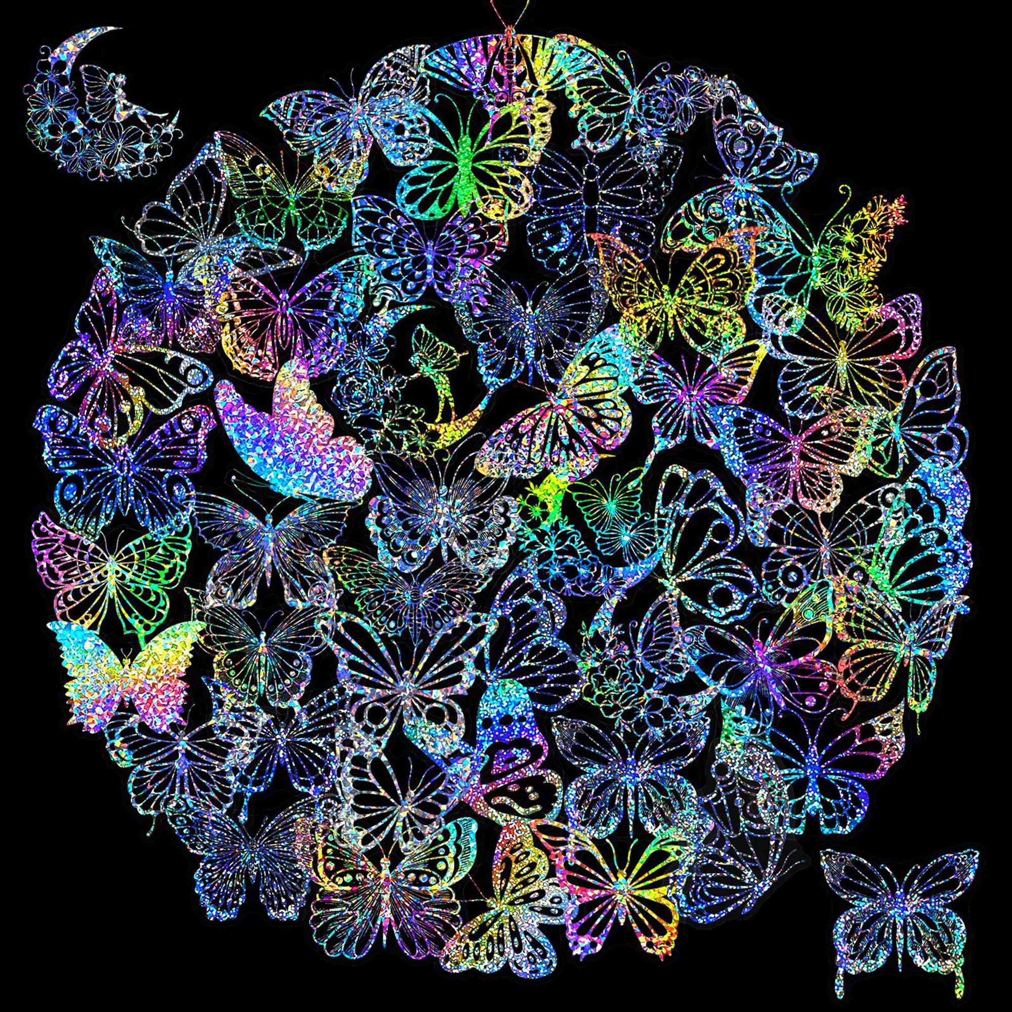 Butterfly Holographic Stickers 100pcs – Waterproof Rainbow Decals for Scrapbooks, Planners, Laptops & Journals