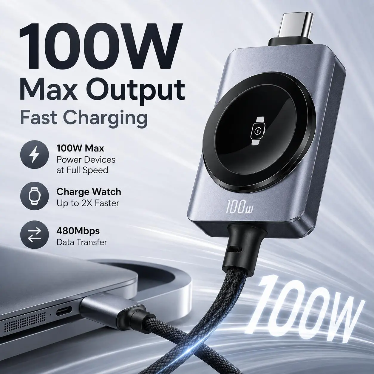 Universal 2-in-1 Fast Charging Cable with Dual-Port Connector - Durable Nylon Braided USB Cord for iPhone & Type-C