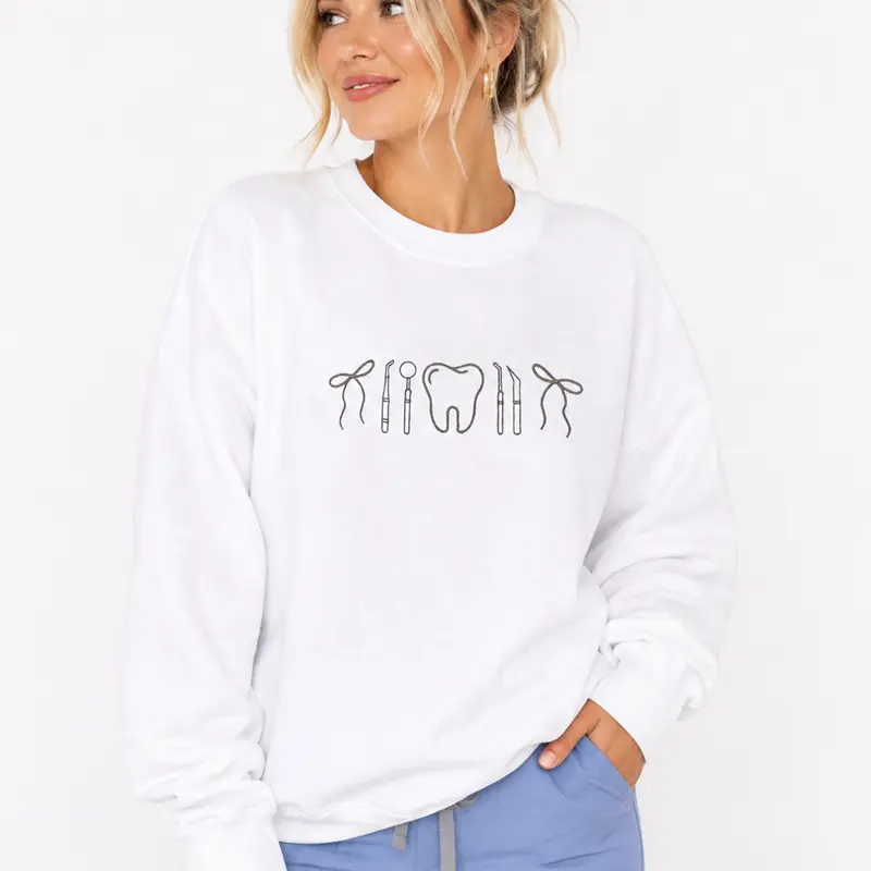 Dental icon embroidered crewneck sweatshirt | dental hygienist crewneck | neutral dental assistant, dentist aesthetic Comfort Pullover Casual Comfortable Sweatshirts Womenswear Cute