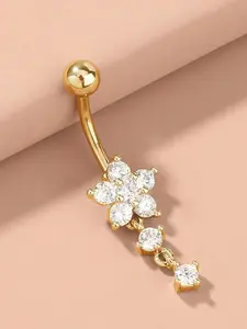 Flower Design Belly Ring, Stainless Steel Belly Button Piercing Jewelry, Hypoallergenic Flower Navel Ring for Women, Body Jewelry for Party, Daily Decor, Belly Button Rings, Body Piercings, Body Jewellery