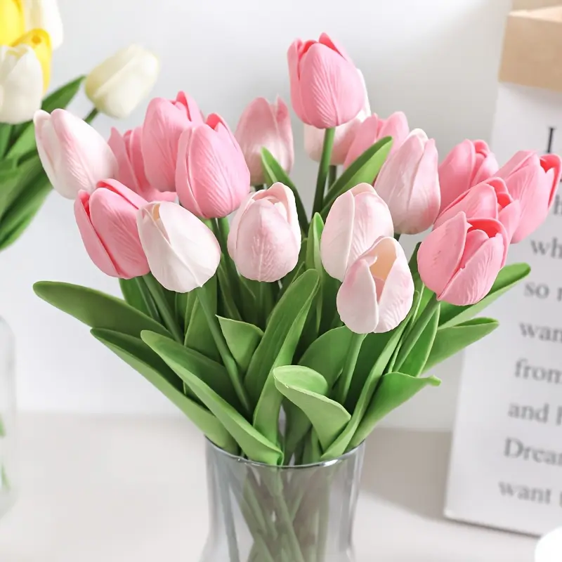 10/20 Stem Tulip Bouquet, Artificial Flowers for Spring Easter Decorations, Suitable for Wedding Bouquets / Easter Vases / Floral Arrangements, Indoor and Outdoor Decorative Table Centerpieces and Wreaths.