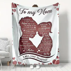 Letter & Mom & Daughter Pattern Blanket, Soft Warm Throw Gift for Mother, All Season Blanket, Breathable Comfortable Blanket, Comfy Bedding for Halloween Decor, Air-conditioning Blanket for Home & Office