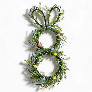 Collapsible Easter Rabbit Wreath for Front Door - 30 Inch Rabbit Decor with Colorful Eggs, Sections & Greenery - Pastel Farmhouse Hanging Decoration for Indoor Outdoor Wall or Door - Fresh Green, 30 Inch