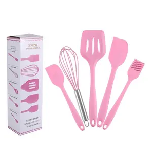 5-Piece Silicone Spatula Set, Heat-Resistant Cooking Utensils, Non-Stick Oil Brush, Egg Beater, Kitchen Tools, Baking Supplies for Baking & Cooking