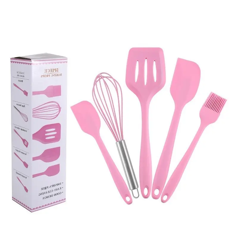 5-Piece Silicone Spatula Set, Heat-Resistant Cooking Utensils, Non-Stick Oil Brush, Egg Beater, Kitchen Tools, Kitchenware, Baking Supplies for Baking & Cooking