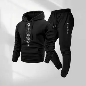 Men's 2-Piece Star Symbol Hoodie & Drawstring Sweatpants Set - Long Sleeve Hoodie with Pockets, Jogger Pants, Fall-Winter Casual Athletic Streetwear Tracksuit for Indoor-Outdoor Workout Running Clothes