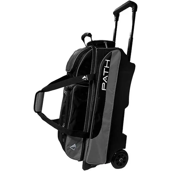 PYRAMID Path Triple Premium Deluxe Roller Bowling Bag for Adults - 5-Inch Wheels, Retractable Handle, Black/Silver, 5" Wheel Size