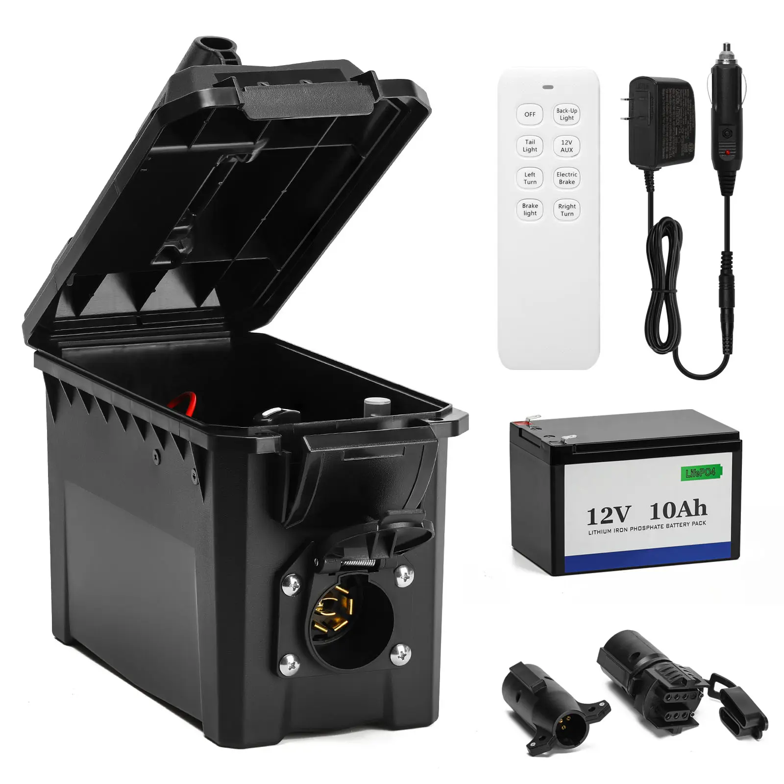 Trailer Light & Electric Brake Tester with 12V 10Ah Battery, Tests 7-Spade, 6-Round and 4/5-Flat Pin Type Trailer Harnesses, Upgrade Wireless Remote Control, IP68 Waterproof Case