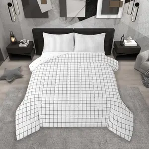 White Grid Comforter Set All Season Buffalo Plaid Checkered Bedding Set s White Lines Microfiber Kids Bedclothes Bedroom Decor Duvet Quilt Breathable Soft Lightweight
