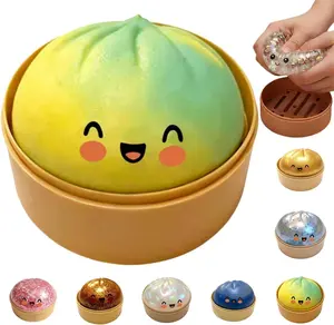 Dumpling Squishy Stress Ball, Glitter Squeeze Toy in Gift Box, Anxiety Relief Fidget Set for Adults, Cute Decompression Ornament for Office Desk Decor