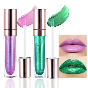 2Pcs Light Plum Green Pearlescent Chameleon Shimmer Glitter Lipstick Lip Gloss, Long Lasting Waterproof Glitter Metallic Sparkly Glossy Lip Gloss Tint Stain Liquid Lipsticks Makeup Set for Women