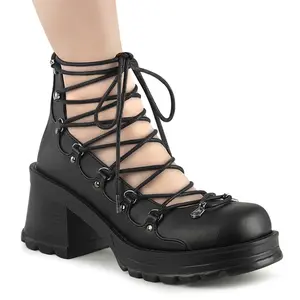 Demonia Bratty-32 Black Faux Leather Lace Up Platform Shoe