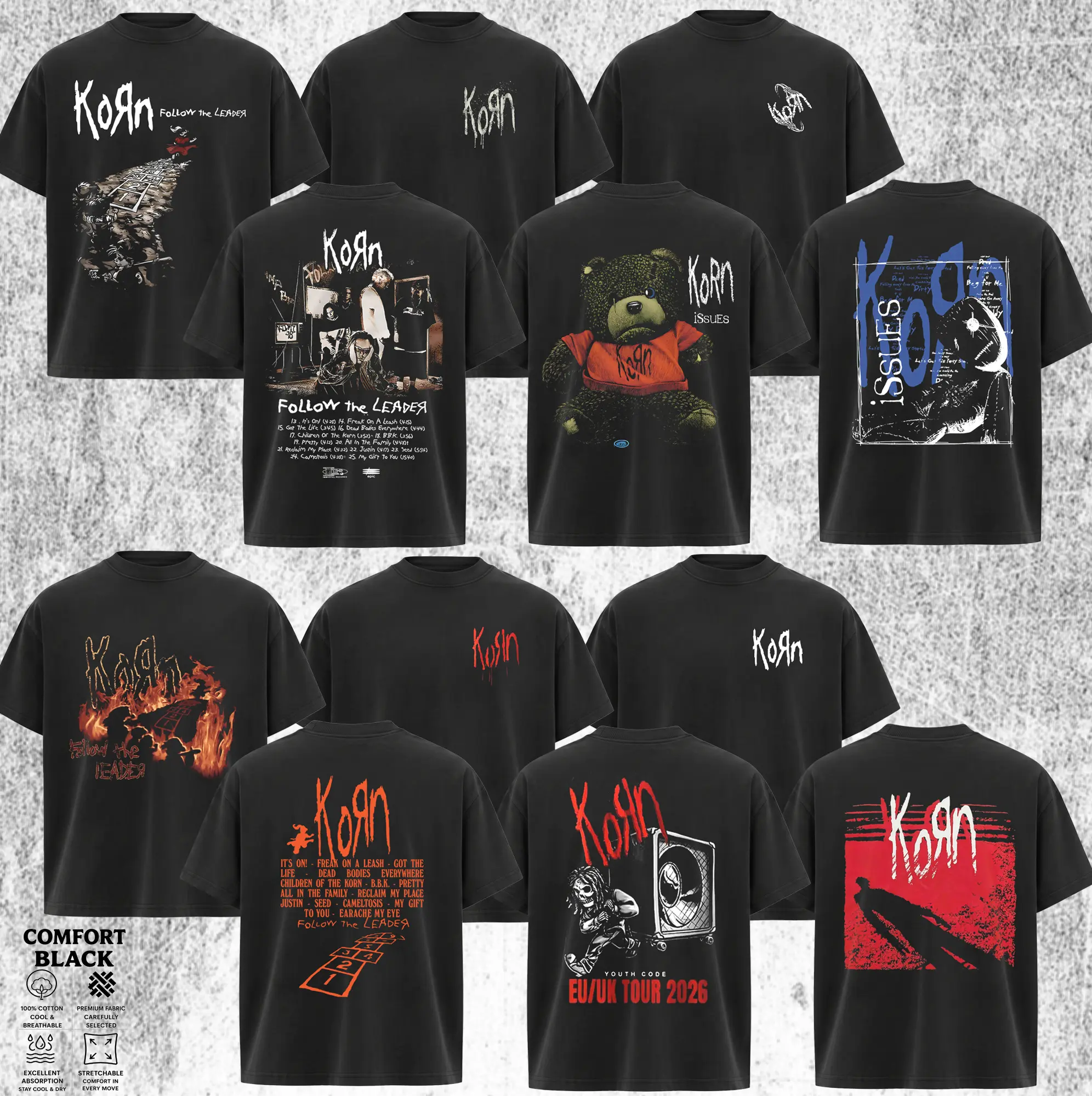 [Collection] ReTro Korn Band T-Shirt , Classic Korn T-shirt , Rock Band Shirt , Rock Band Shirt, Retro Music Tee, Rock Music Lover Shirt, Vintage Band Shirts Casual Fabric Fit Top , Top Men's and Women's Clothing